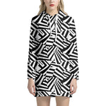 Black And White Dazzle Pattern Print Hoodie Dress