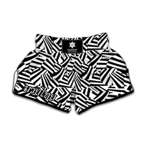 Black And White Dazzle Pattern Print Muay Thai Boxing Shorts