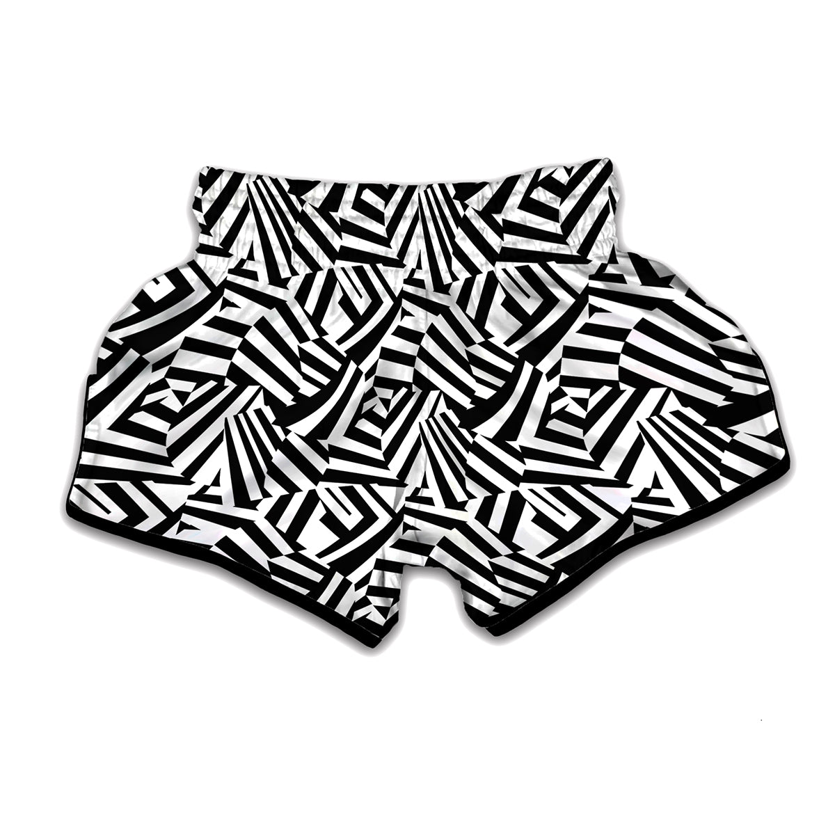 Black And White Dazzle Pattern Print Muay Thai Boxing Shorts