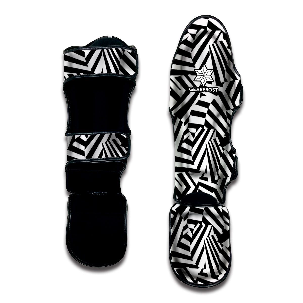 Black And White Dazzle Pattern Print Muay Thai Shin Guard