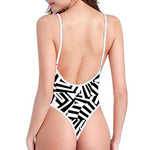 Black And White Dazzle Pattern Print One Piece High Cut Swimsuit