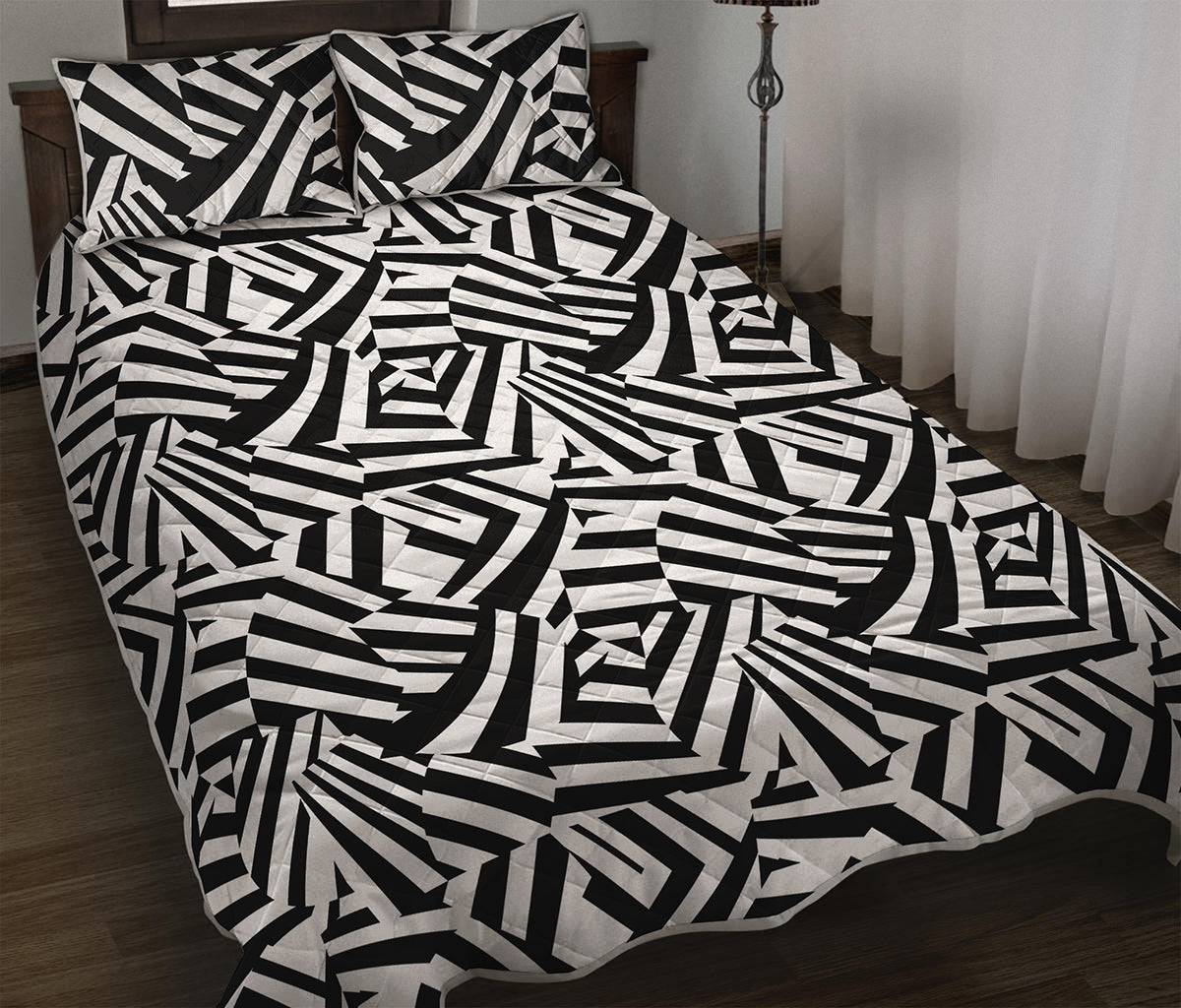 Black And White Dazzle Pattern Print Quilt Bed Set
