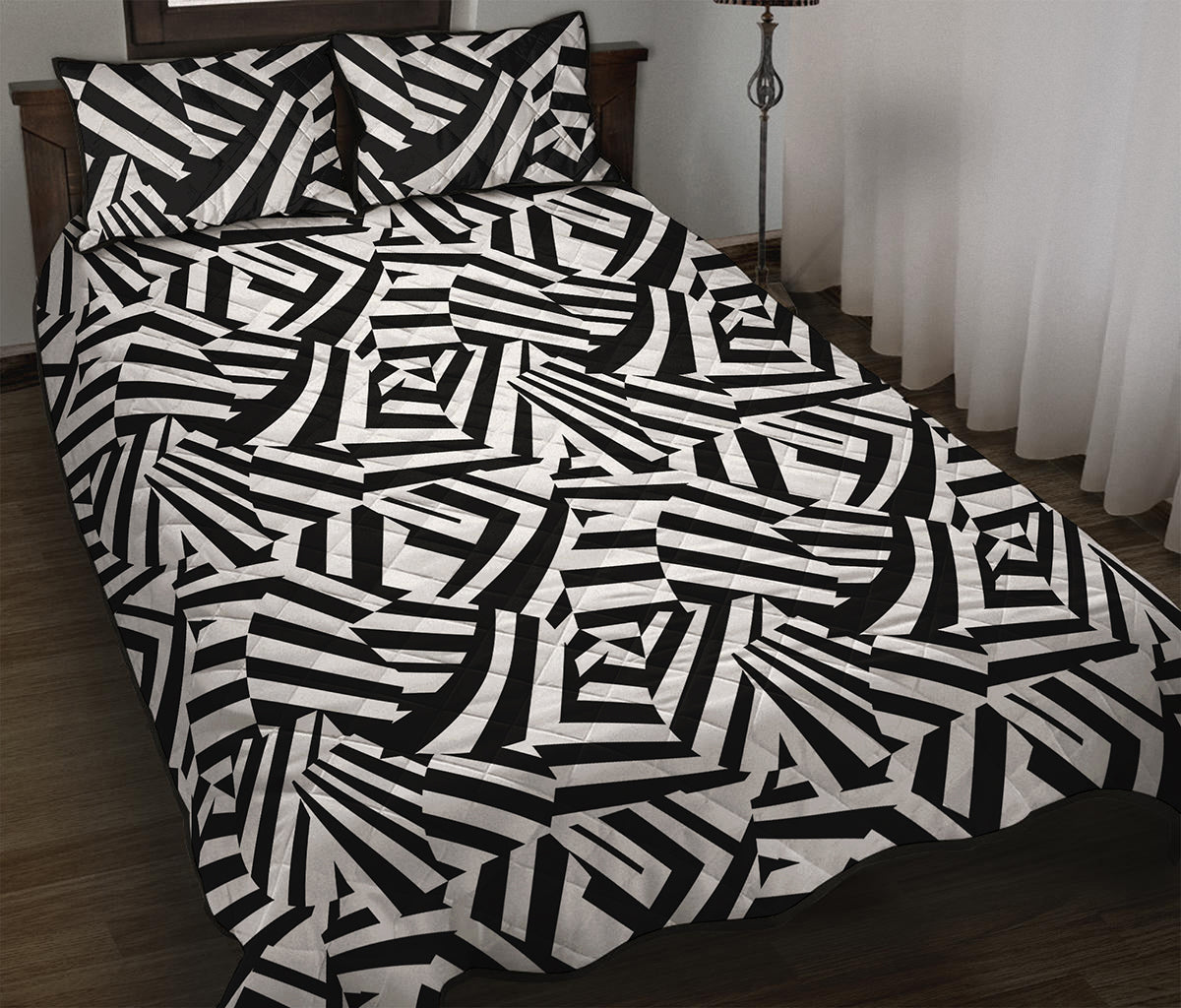 Black And White Dazzle Pattern Print Quilt Bed Set