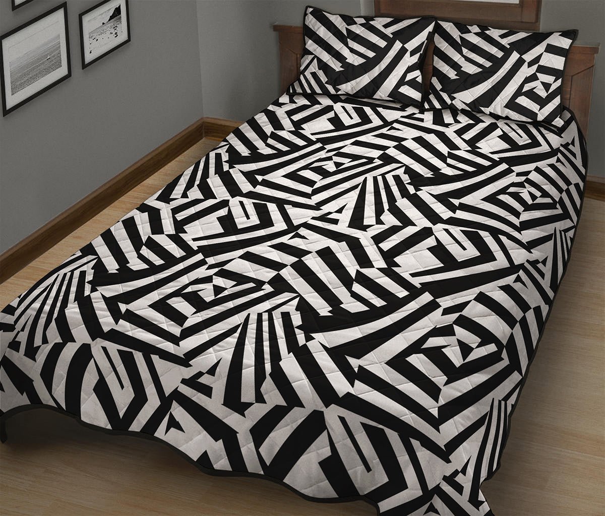 Black And White Dazzle Pattern Print Quilt Bed Set