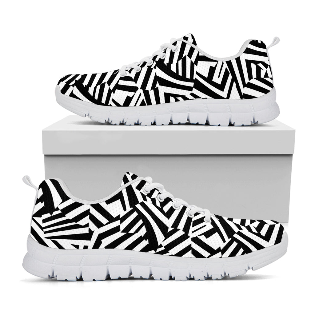 Black And White Dazzle Pattern Print White Sneakers