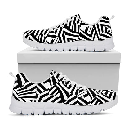 Black And White Dazzle Pattern Print White Sneakers
