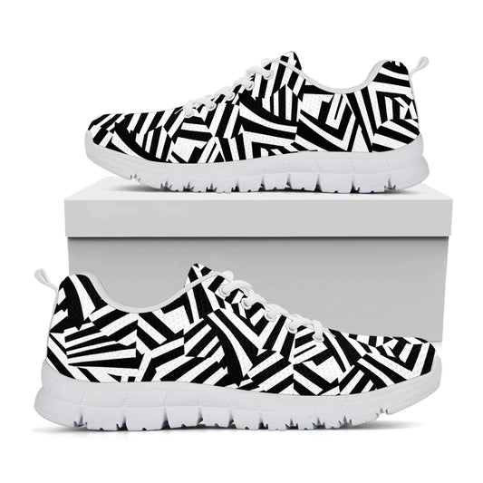 Black And White Dazzle Pattern Print White Sneakers