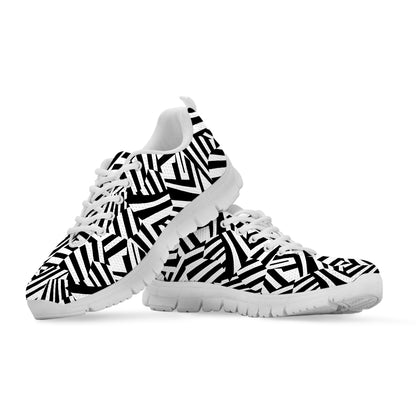 Black And White Dazzle Pattern Print White Sneakers