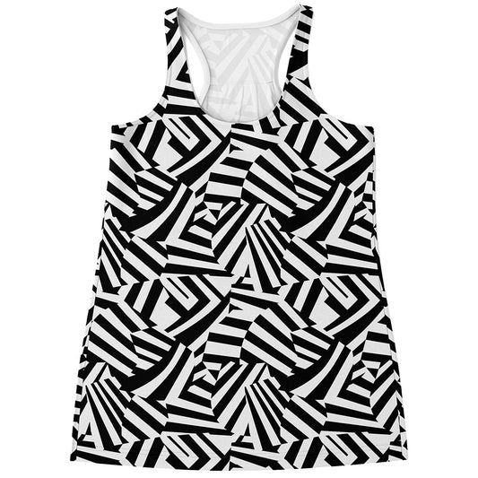 Black And White Dazzle Pattern Print Women's Racerback Tank Top
