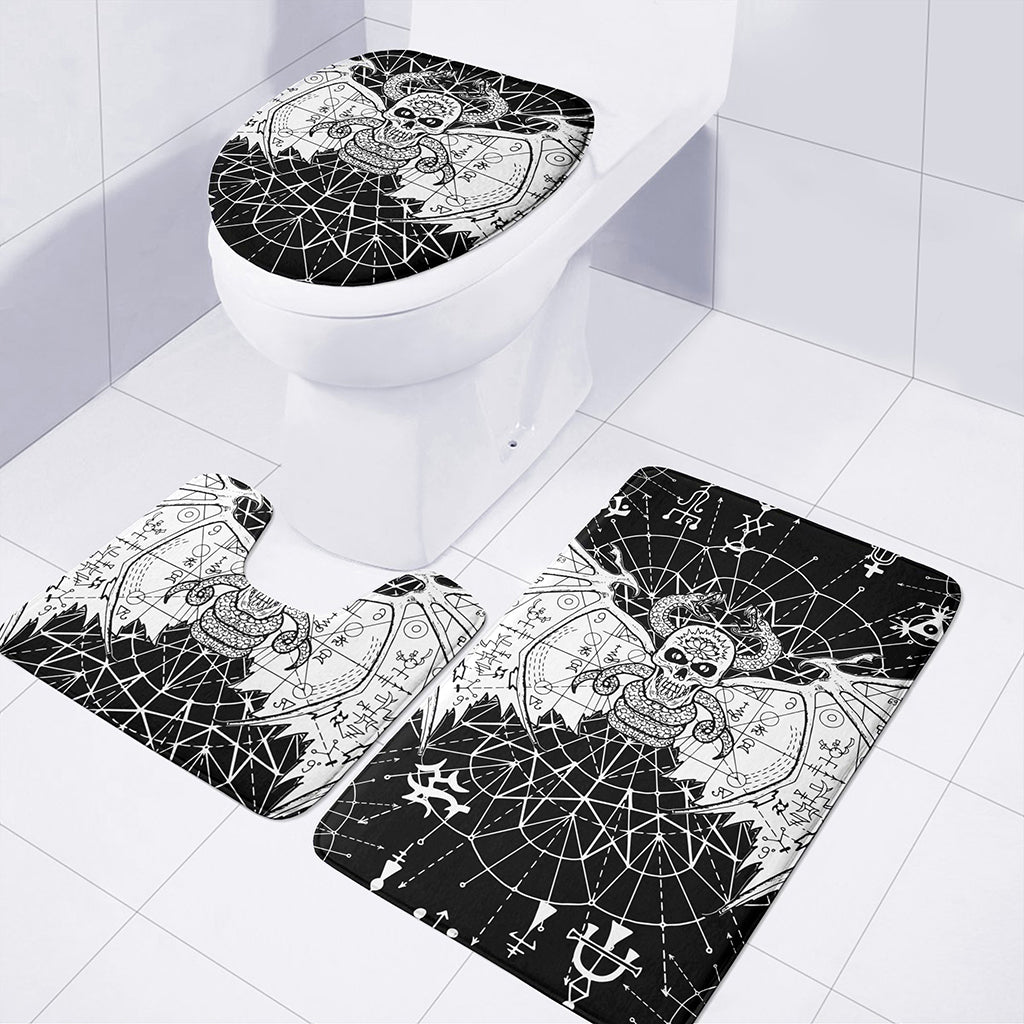 Black And White Demon Wicca Print 3 Piece Bath Mat Set