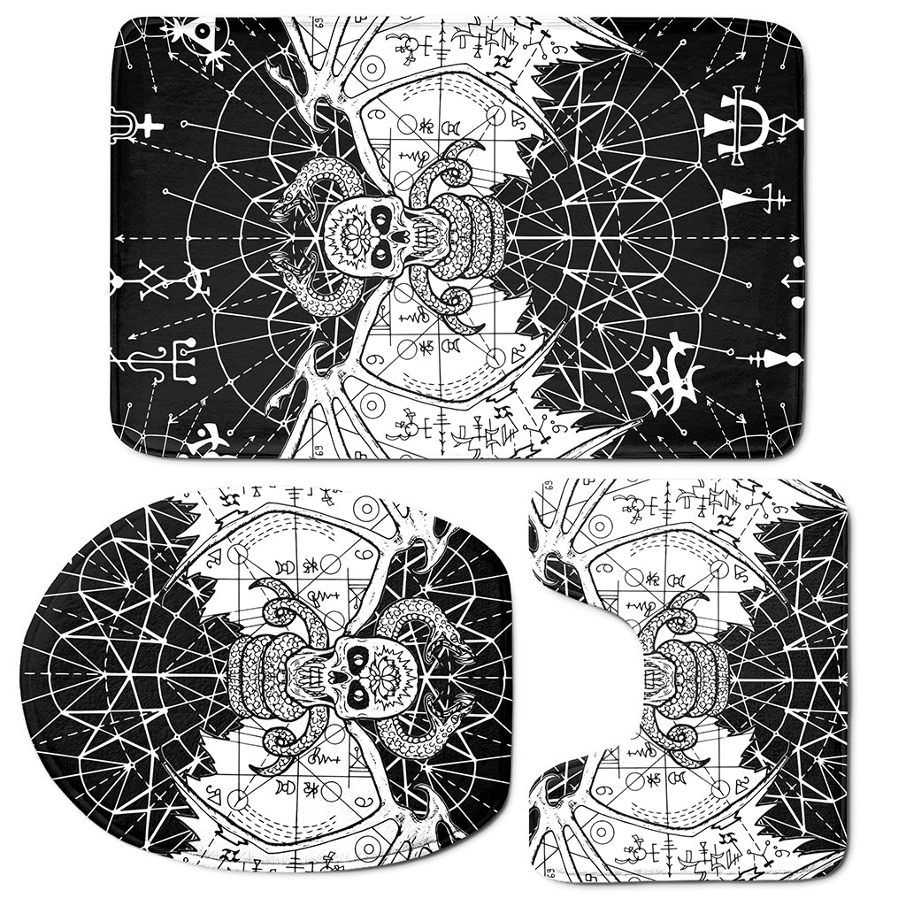 Black And White Demon Wicca Print 3 Piece Bath Mat Set