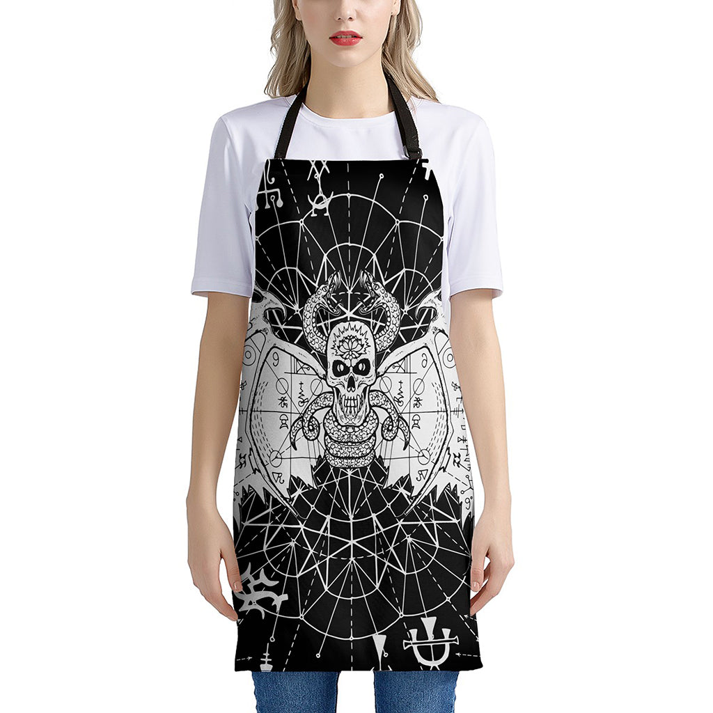 Black And White Demon Wicca Print Apron