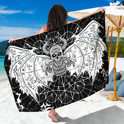 Black And White Demon Wicca Print Beach Sarong Wrap