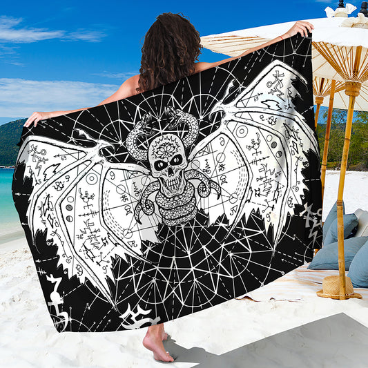 Black And White Demon Wicca Print Beach Sarong Wrap