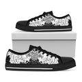 Black And White Demon Wicca Print Black Low Top Sneakers