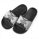 Black And White Demon Wicca Print Black Slide Sandals