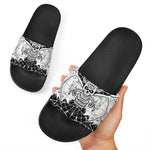 Black And White Demon Wicca Print Black Slide Sandals