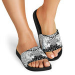Black And White Demon Wicca Print Black Slide Sandals