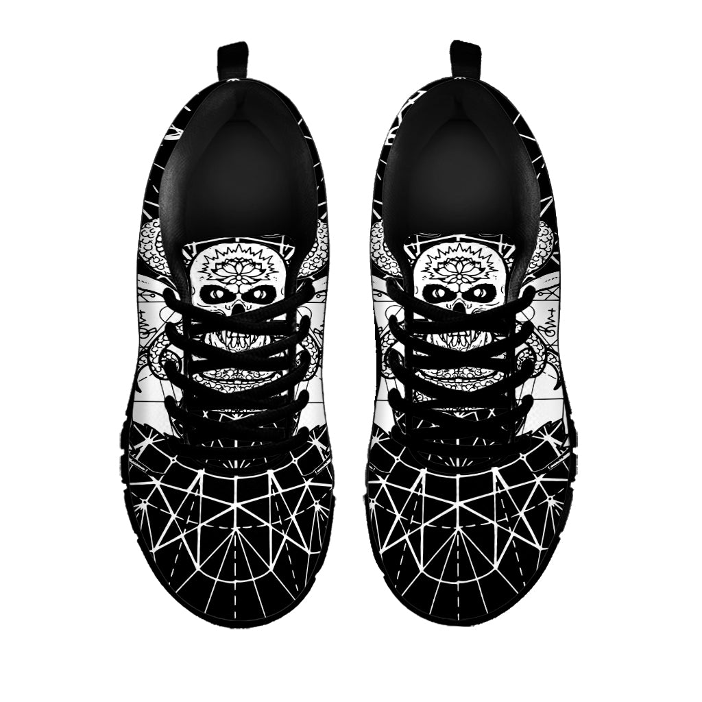 Black And White Demon Wicca Print Black Sneakers