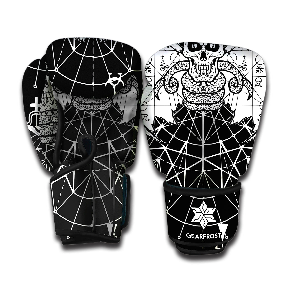 Black And White Demon Wicca Print Boxing Gloves