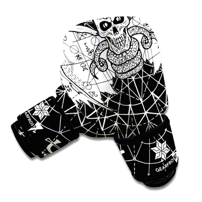 Black And White Demon Wicca Print Boxing Gloves