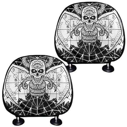 Black And White Demon Wicca Print Car Headrest Covers