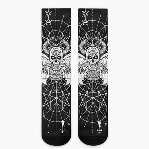 Black And White Demon Wicca Print Crew Socks