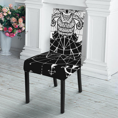 Black And White Demon Wicca Print Dining Chair Slipcover
