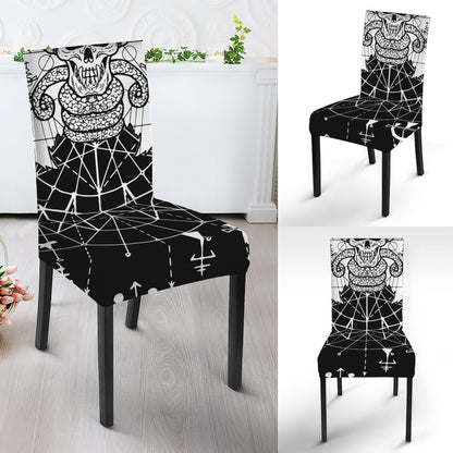 Black And White Demon Wicca Print Dining Chair Slipcover