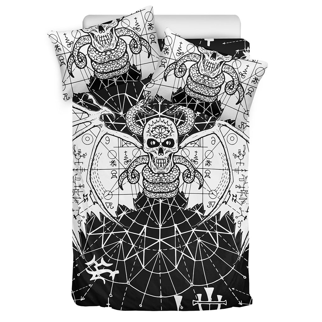 Black And White Demon Wicca Print Duvet Cover Bedding Set