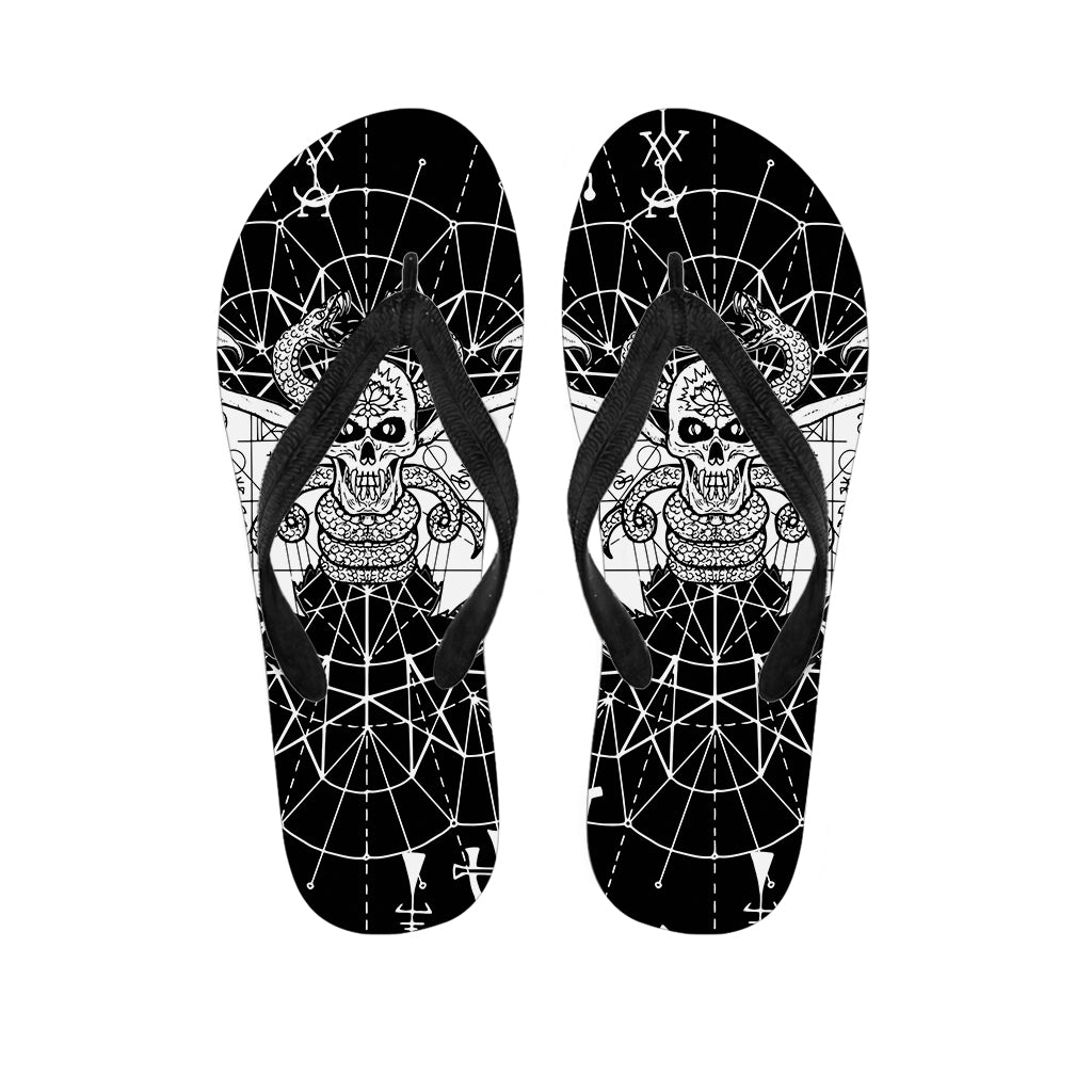 Black And White Demon Wicca Print Flip Flops