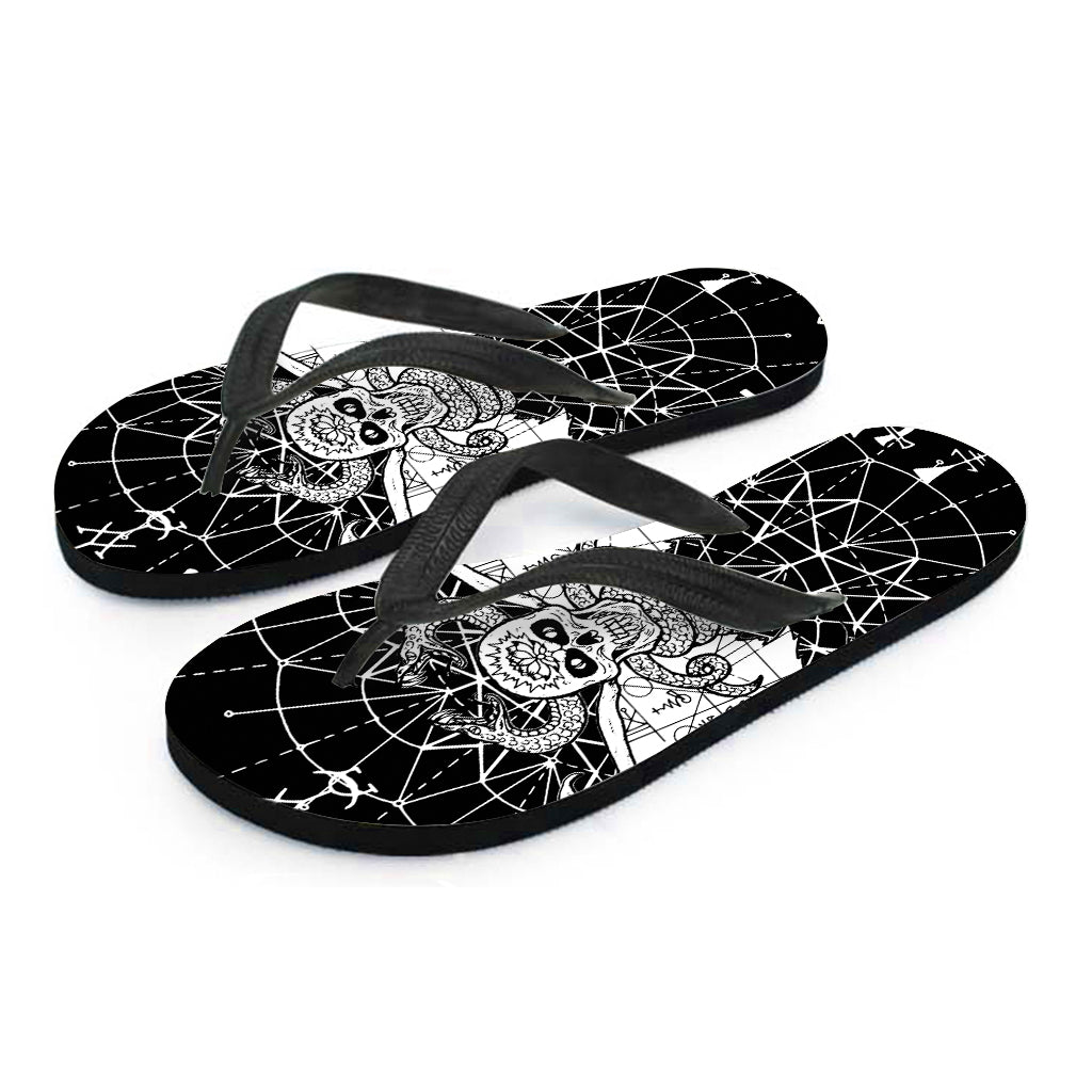 Black And White Demon Wicca Print Flip Flops