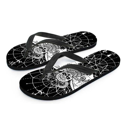 Black And White Demon Wicca Print Flip Flops