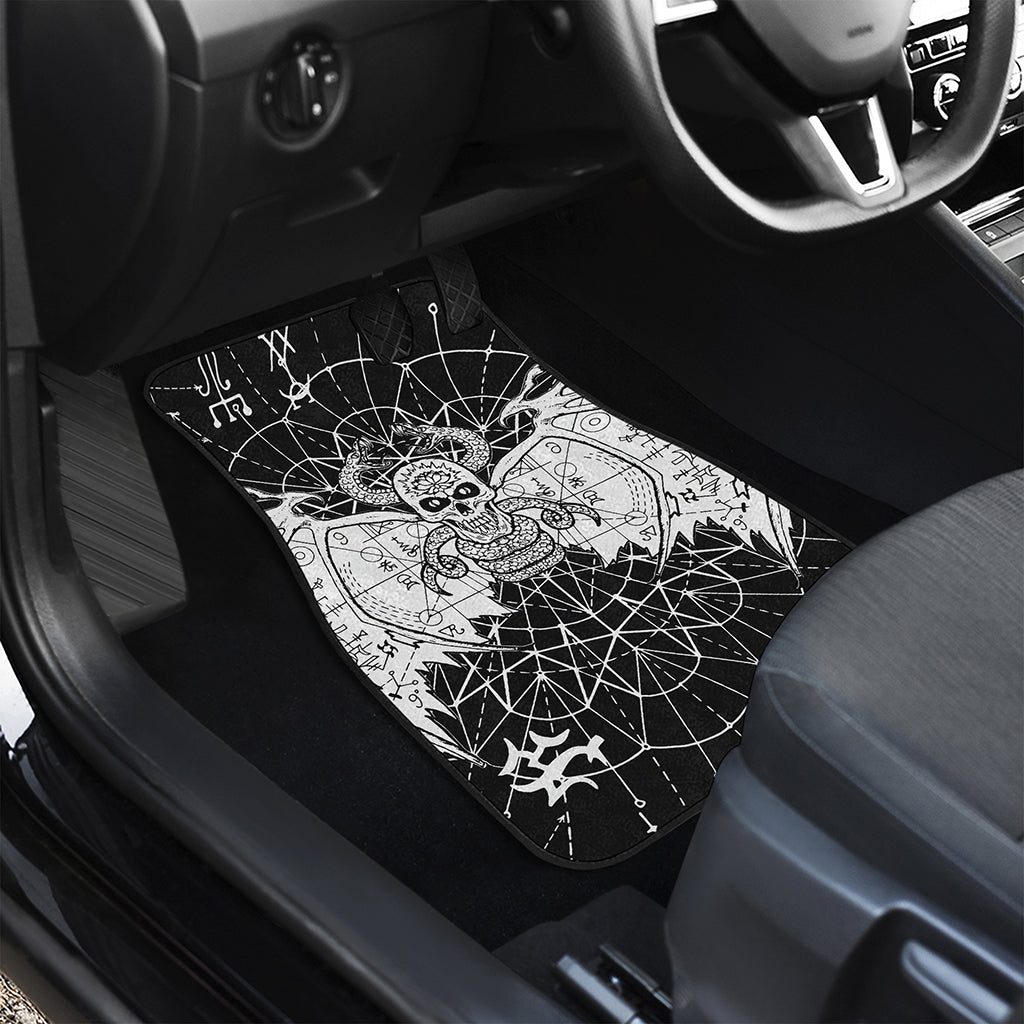 Black And White Demon Wicca Print Front and Back Car Floor Mats