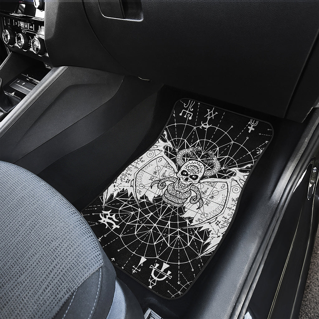 Black And White Demon Wicca Print Front and Back Car Floor Mats