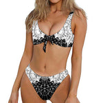 Black And White Demon Wicca Print Front Bow Tie Bikini