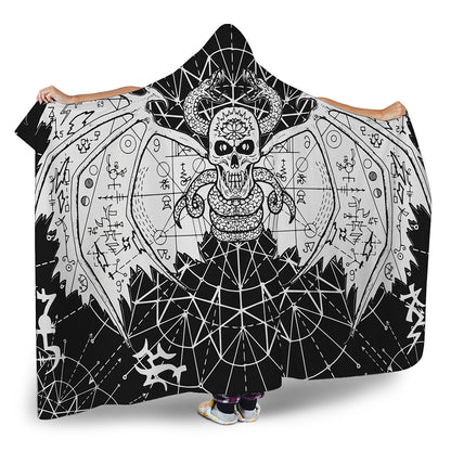 Black And White Demon Wicca Print Hooded Blanket