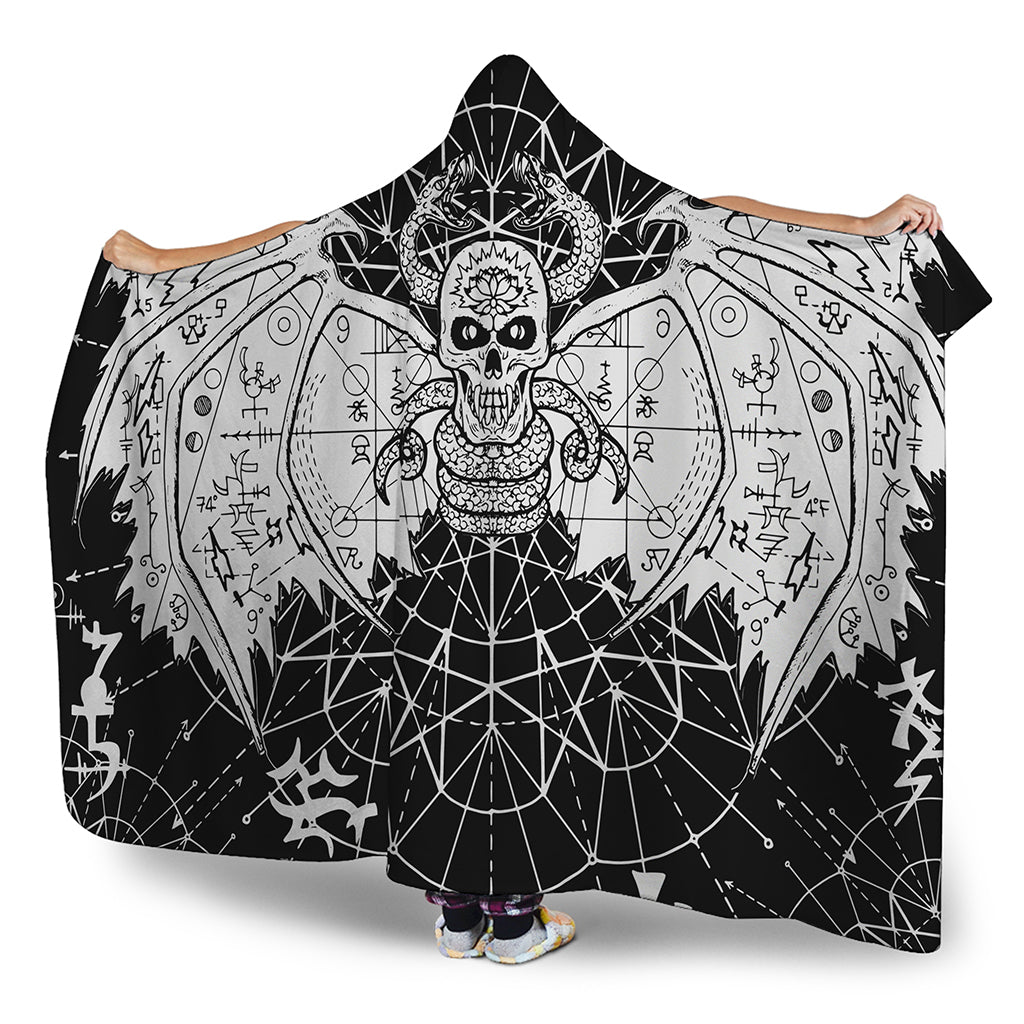 Black And White Demon Wicca Print Hooded Blanket