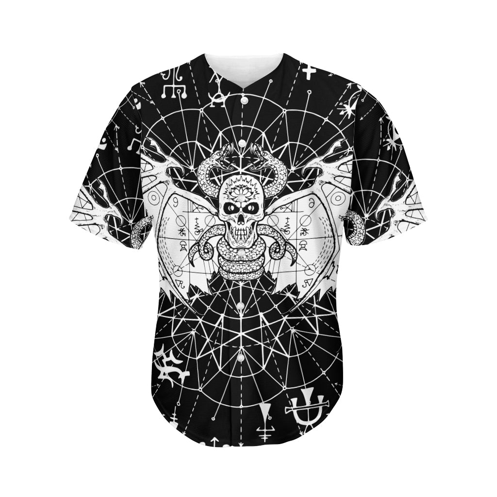 Black And White Demon Wicca Print Men's Baseball Jersey