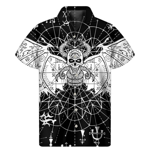 Black And White Demon Wicca Print Men's Short Sleeve Shirt