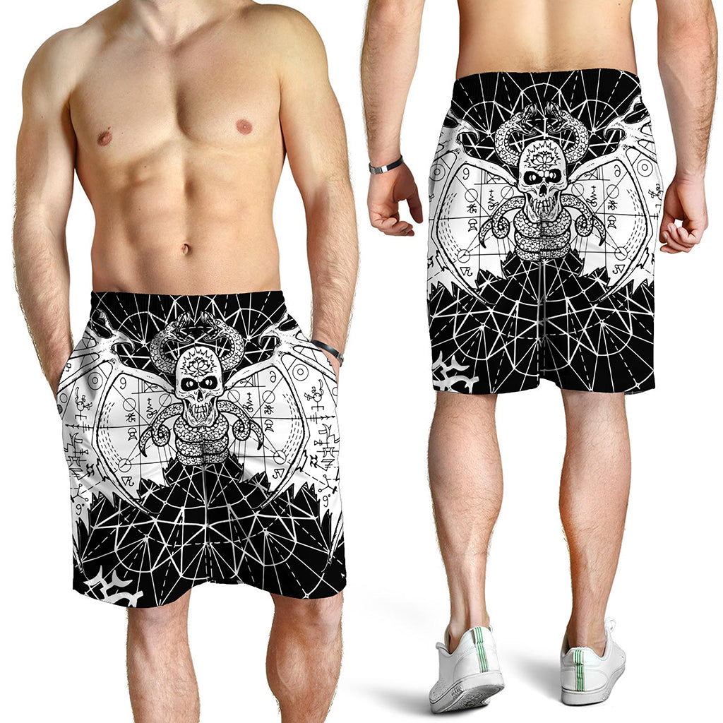Black And White Demon Wicca Print Men's Shorts