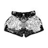 Black And White Demon Wicca Print Muay Thai Boxing Shorts