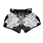 Black And White Demon Wicca Print Muay Thai Boxing Shorts