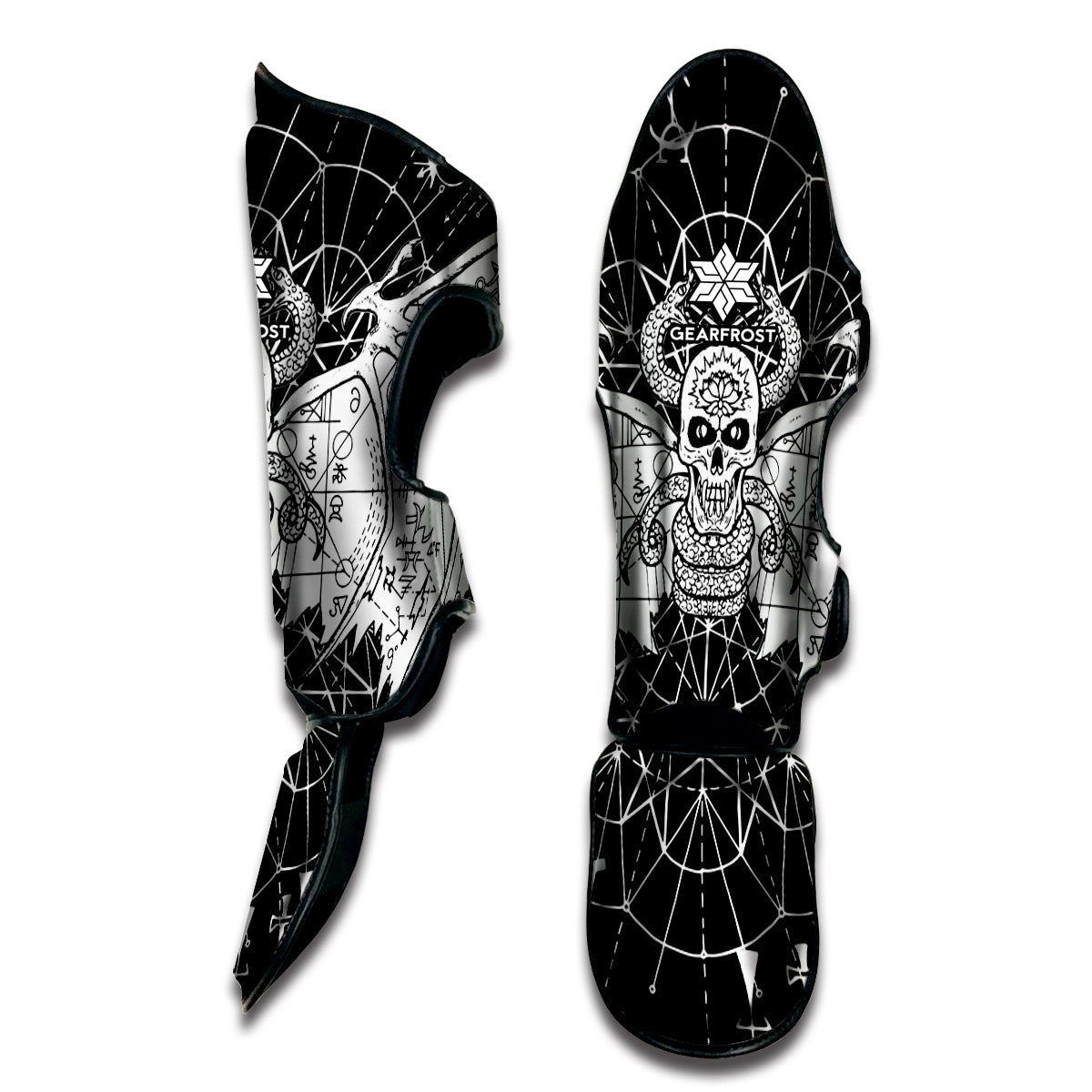 Black And White Demon Wicca Print Muay Thai Shin Guard