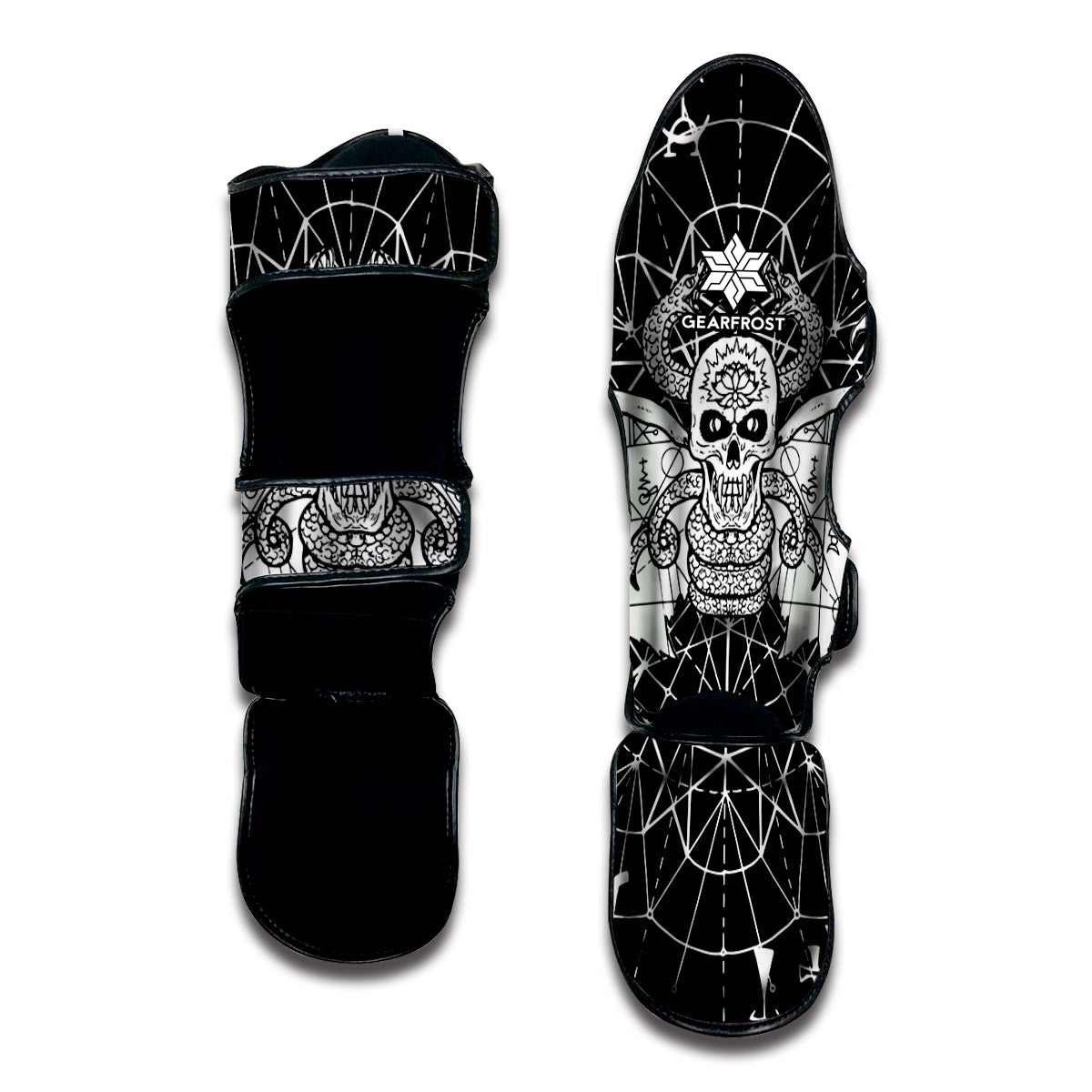 Black And White Demon Wicca Print Muay Thai Shin Guard