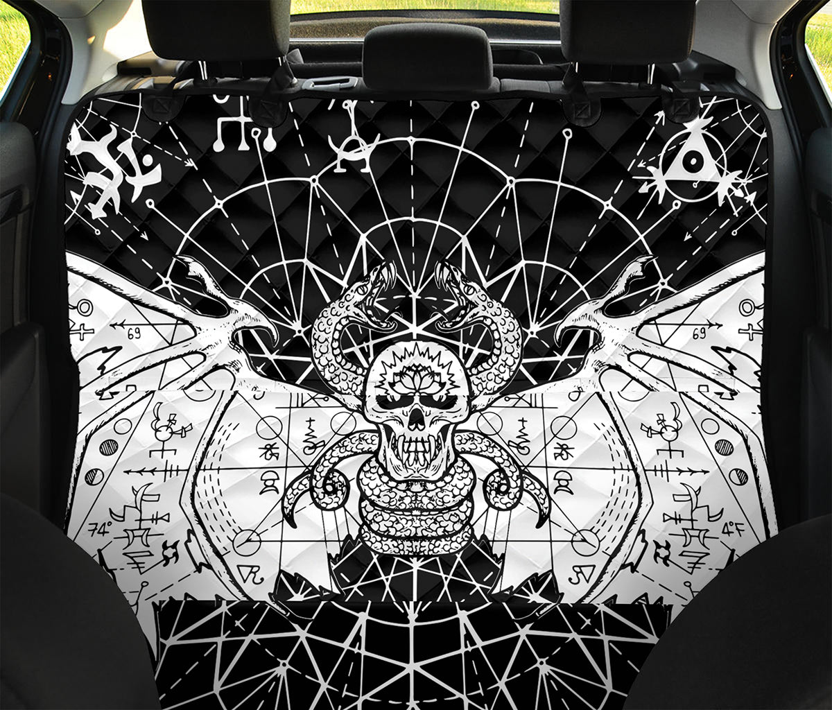 Black And White Demon Wicca Print Pet Car Back Seat Cover