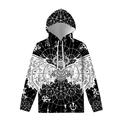 Black And White Demon Wicca Print Pullover Hoodie