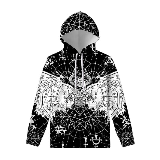 Black And White Demon Wicca Print Pullover Hoodie