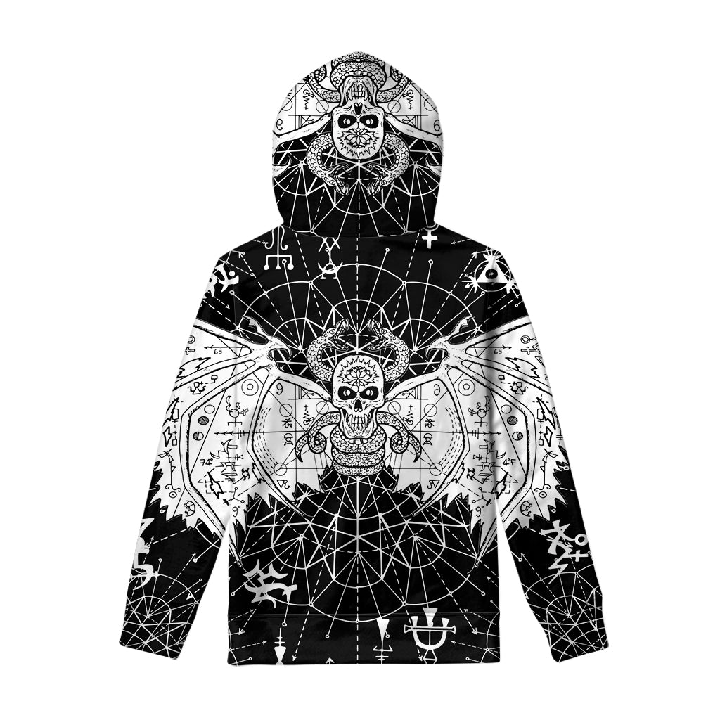 Black And White Demon Wicca Print Pullover Hoodie