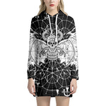 Black And White Demon Wicca Print Pullover Hoodie Dress